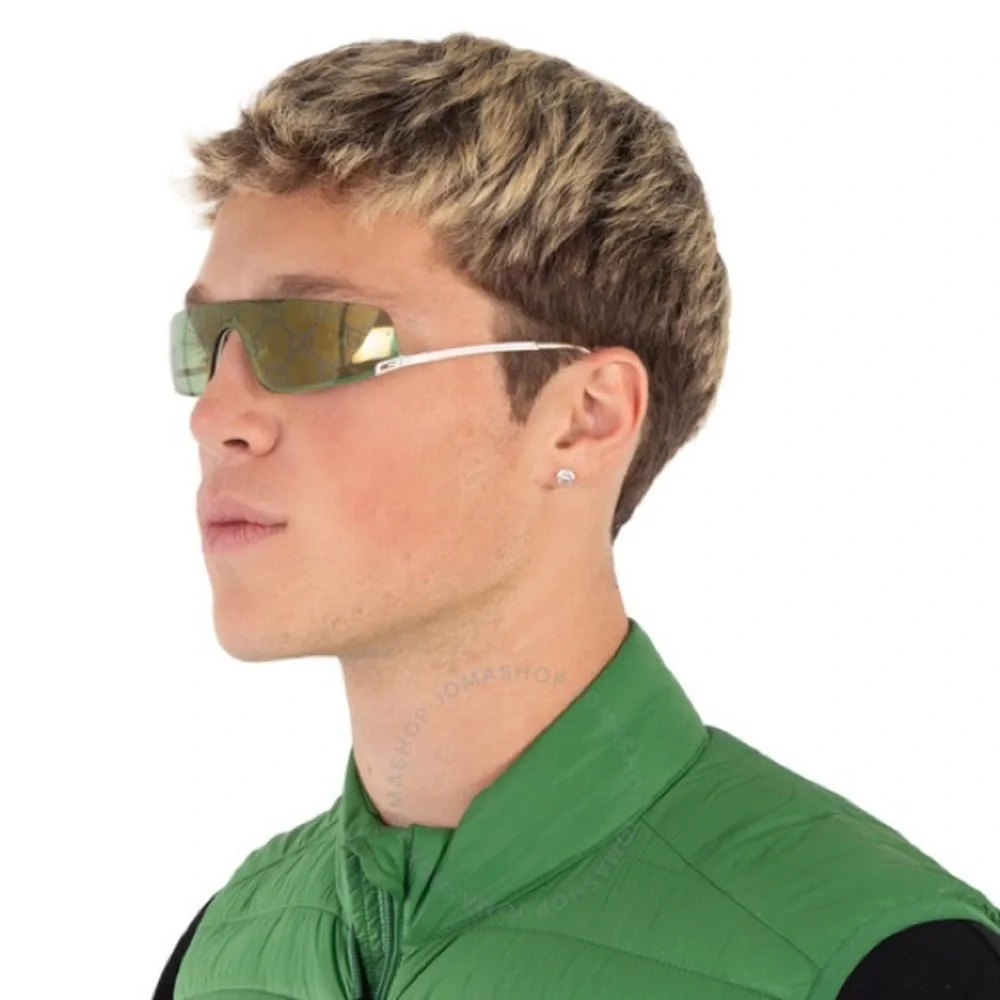 Gucci GG Logo Tom Shield Ivory Green Mirror GG1561S 99MM Sunglasses - Picture 4 of 16
